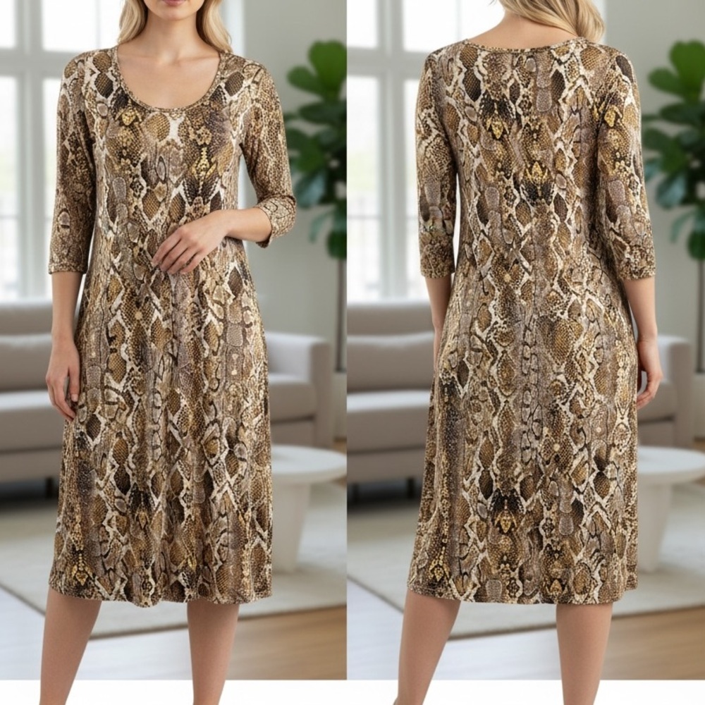 Elegant Snake Print Midi Dress size 3X pit to pit 22in length 40in
